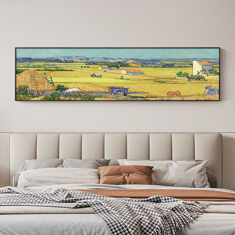 梵高名画丰收卧室床头装饰画现代简约客厅画横版主卧房间墙上挂画