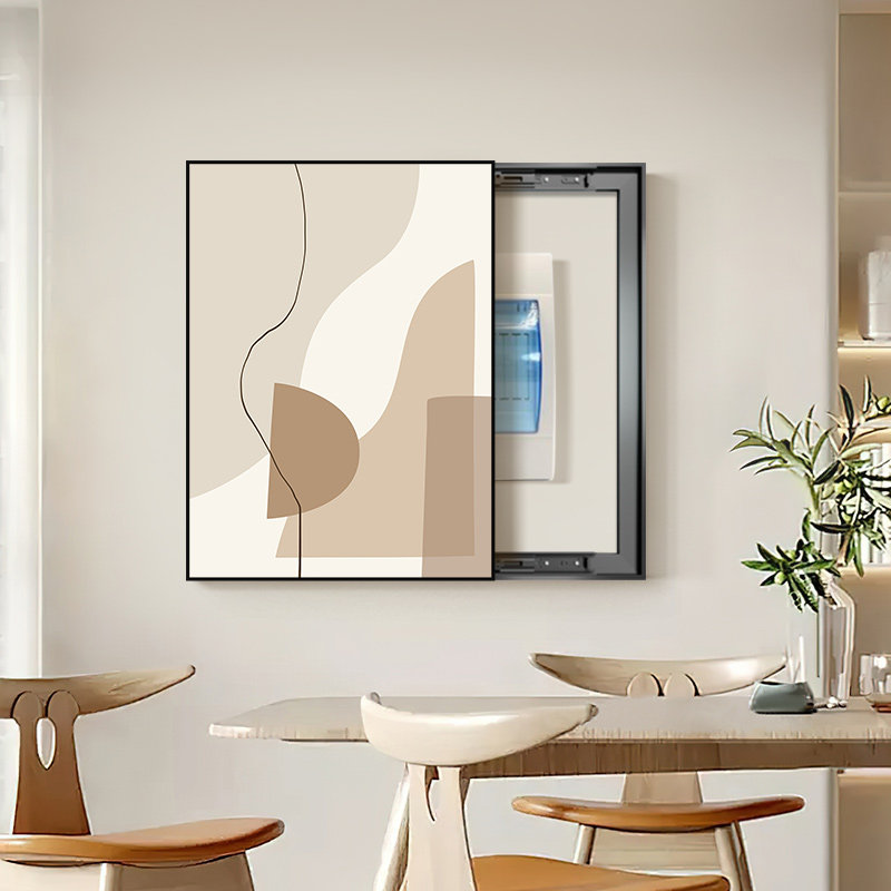奶油风电表箱装饰画 画莫兰迪简约抽象竖款遮挡配电箱挂画 画弱电
