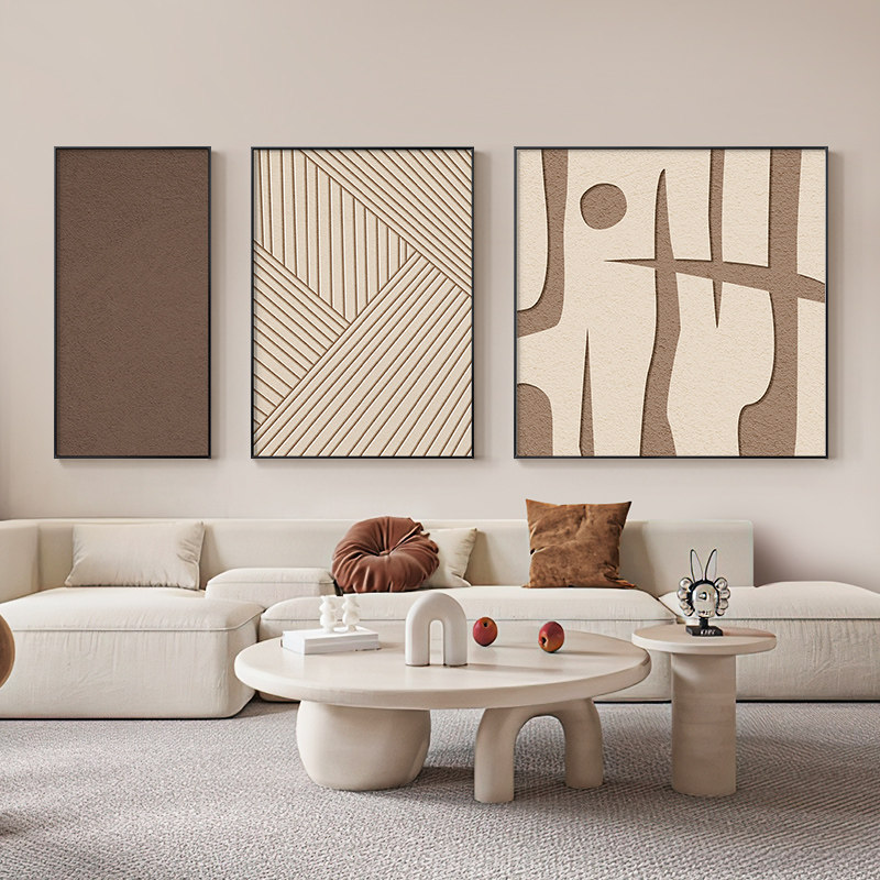 现代简约客厅装饰画侘寂风极简抽象高级感三联壁画沙发背景墙挂画
