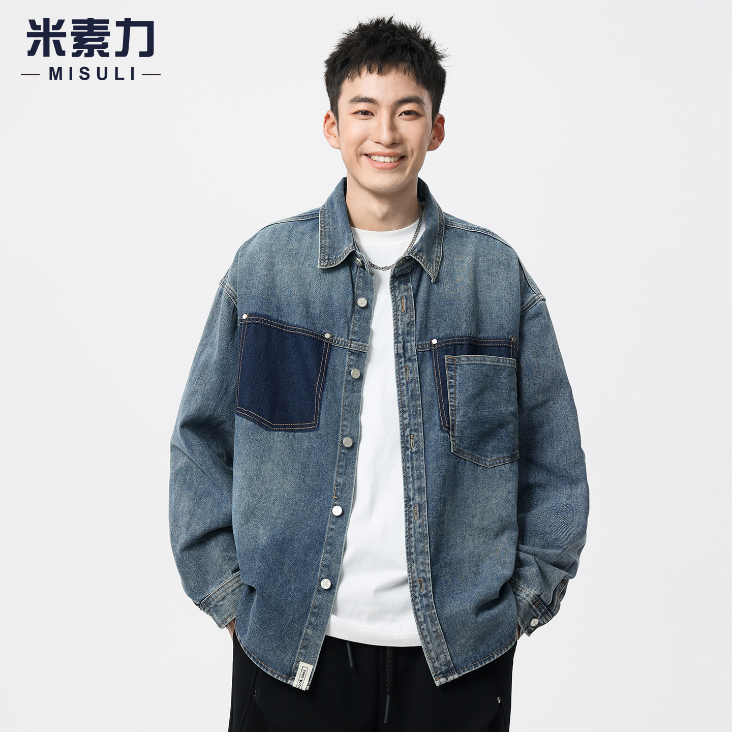 ins潮牌设计感牛仔衬衫男士2026春季新款长袖衬衫外搭开衫上衣服