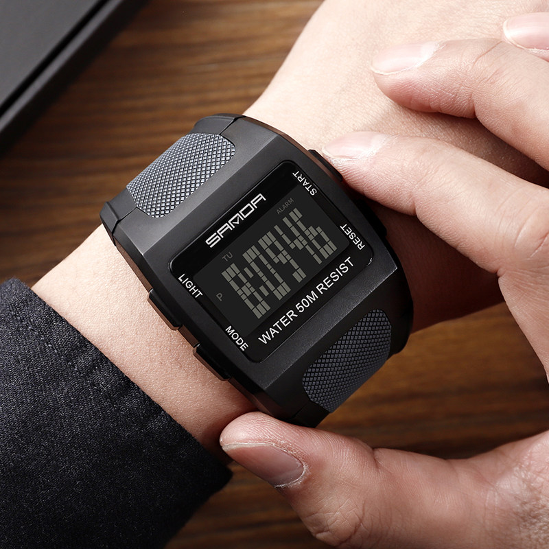 欧美风手表男士方形大表盘个性潮流防水时尚运动夜光中学生电子表