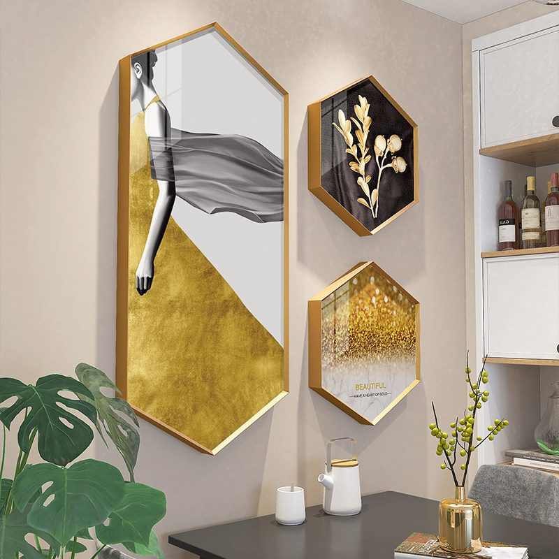 现代轻奢装饰画客厅墙面高档挂画大气简约壁画餐厅六边形晶瓷壁画,家居饰品,现代装饰画,淘宝优惠券,粉丝福利购,淘宝优惠卷