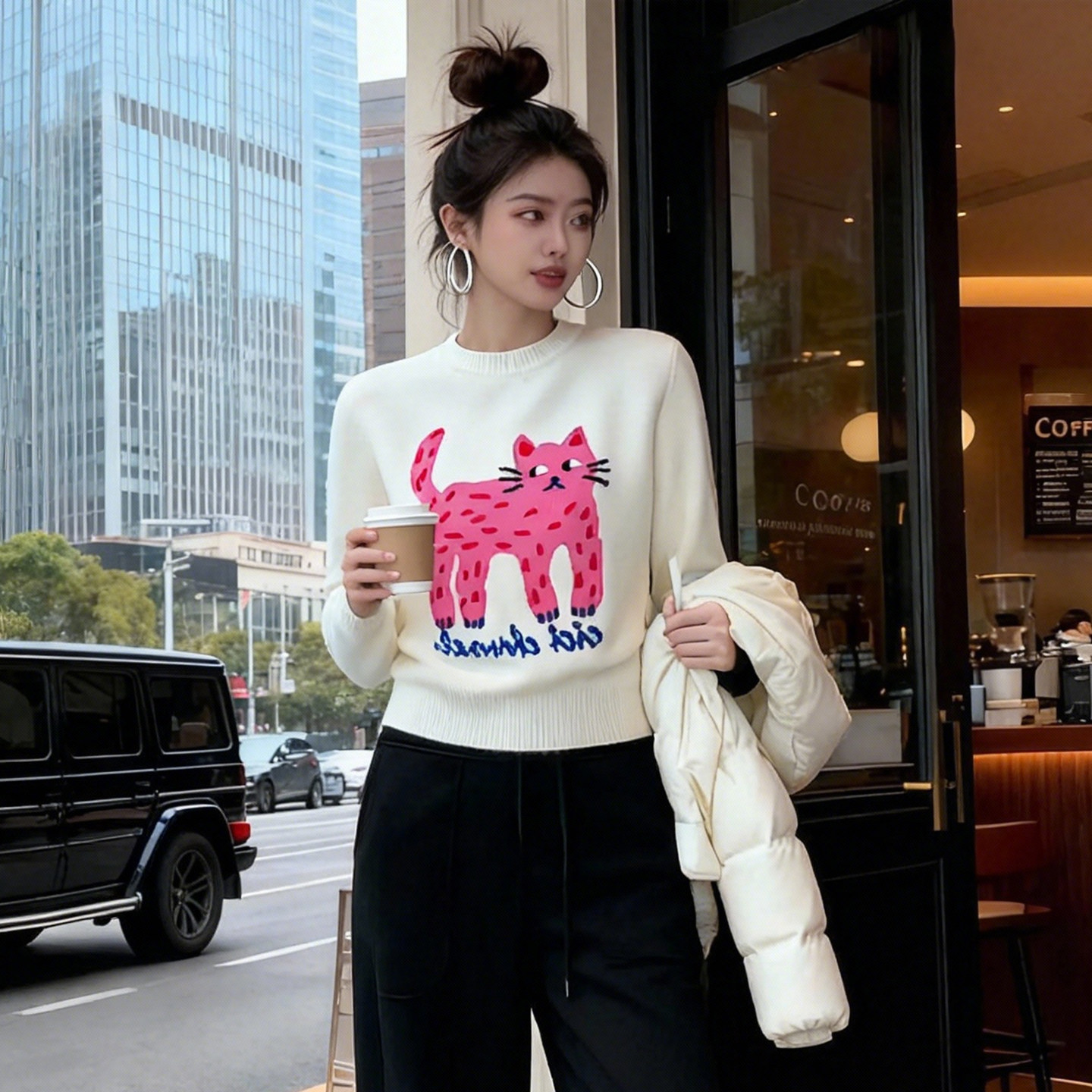 韩版小众小猫印花针织衫女秋季高级时尚洋气内搭毛衣别致打底上衣,女装/女士精品,大码内搭,淘宝优惠券,粉丝福利购,淘宝优惠卷