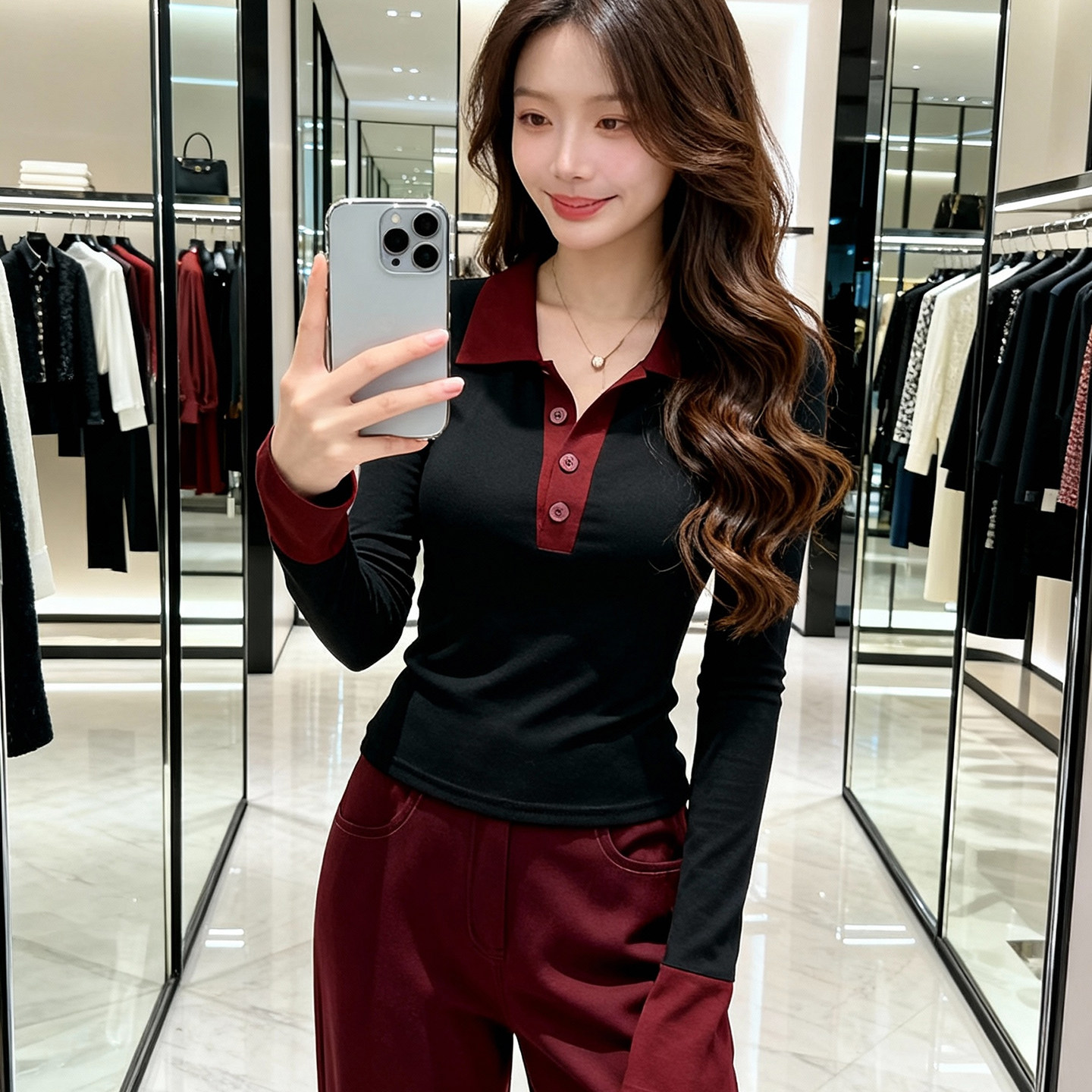 性感纯欲Polo领拼色长袖T恤内搭打底衫女秋季新款修身显瘦上衣,女装/女士精品,大码内搭,淘宝优惠券,粉丝福利购,淘宝优惠卷