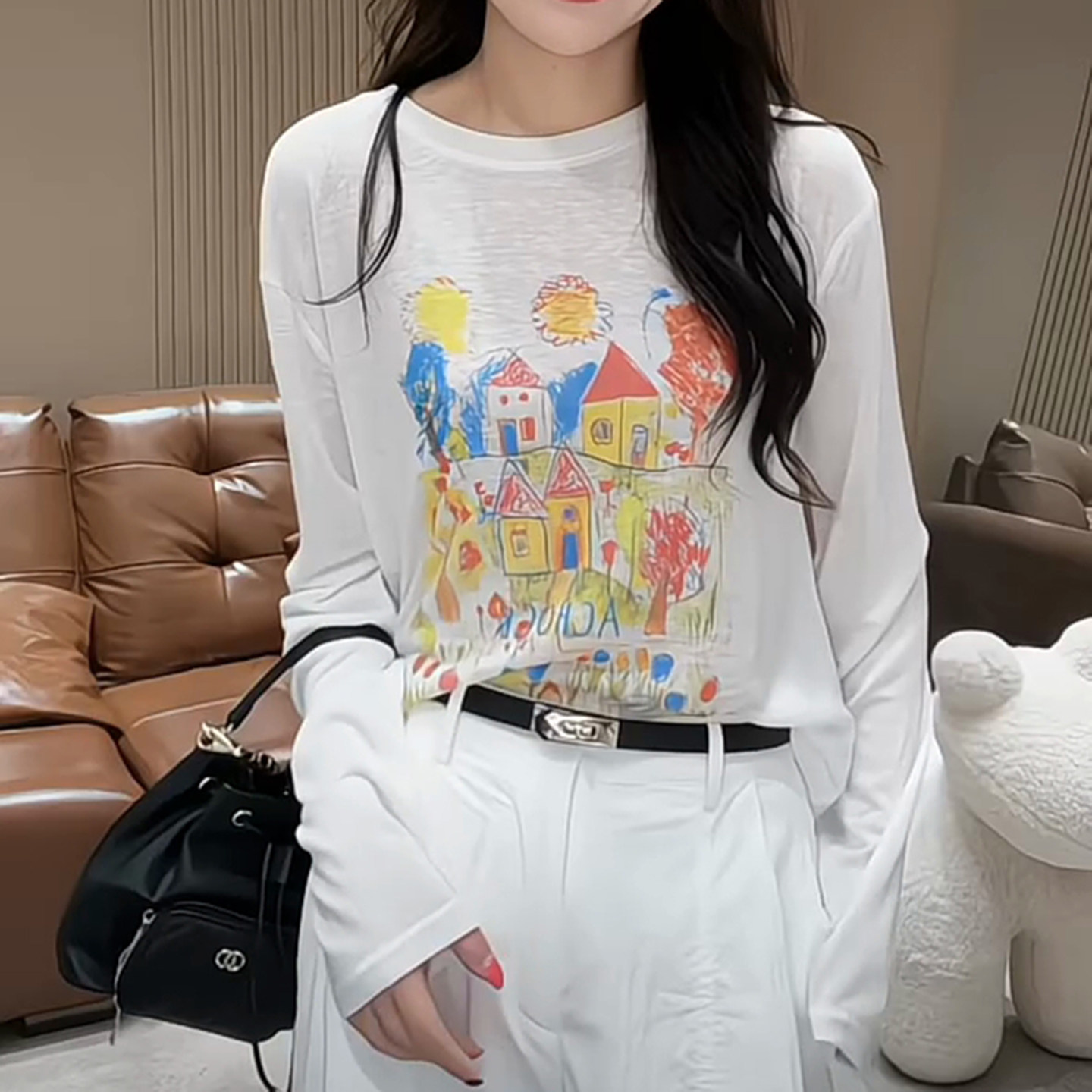 美式手绘彩色防晒防晒罩衫2026初夏新款长袖休闲百搭t恤上衣女装