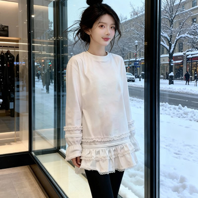 布多欣大码荷叶边显瘦长袖T恤