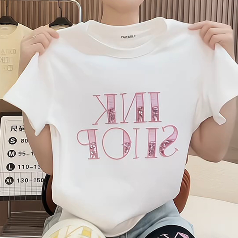 韩版短款白色字母T恤上衣