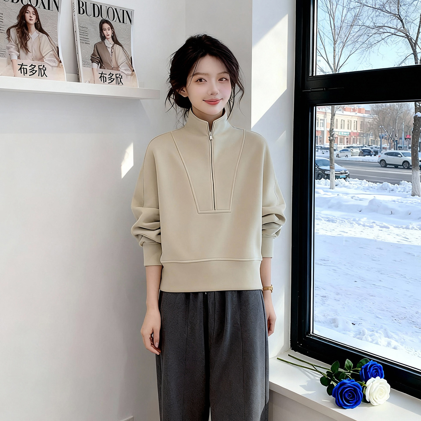 极简风立领拉链卫衣女2026秋冬季新款宽松显瘦百搭高级感上衣外套,女装/女士精品,大码内搭,淘宝优惠券,粉丝福利购,淘宝优惠卷