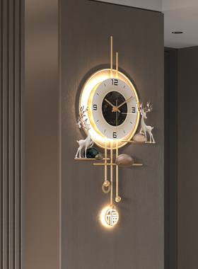 福鹿装饰钟表挂钟客厅时钟挂墙2026新款创意轻奢高级感木格栅挂表