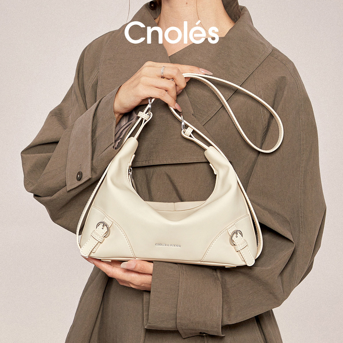 Cnoles蔻一松弛感hobo包包女牛皮百搭半月通勤斜挎包女包春季新款