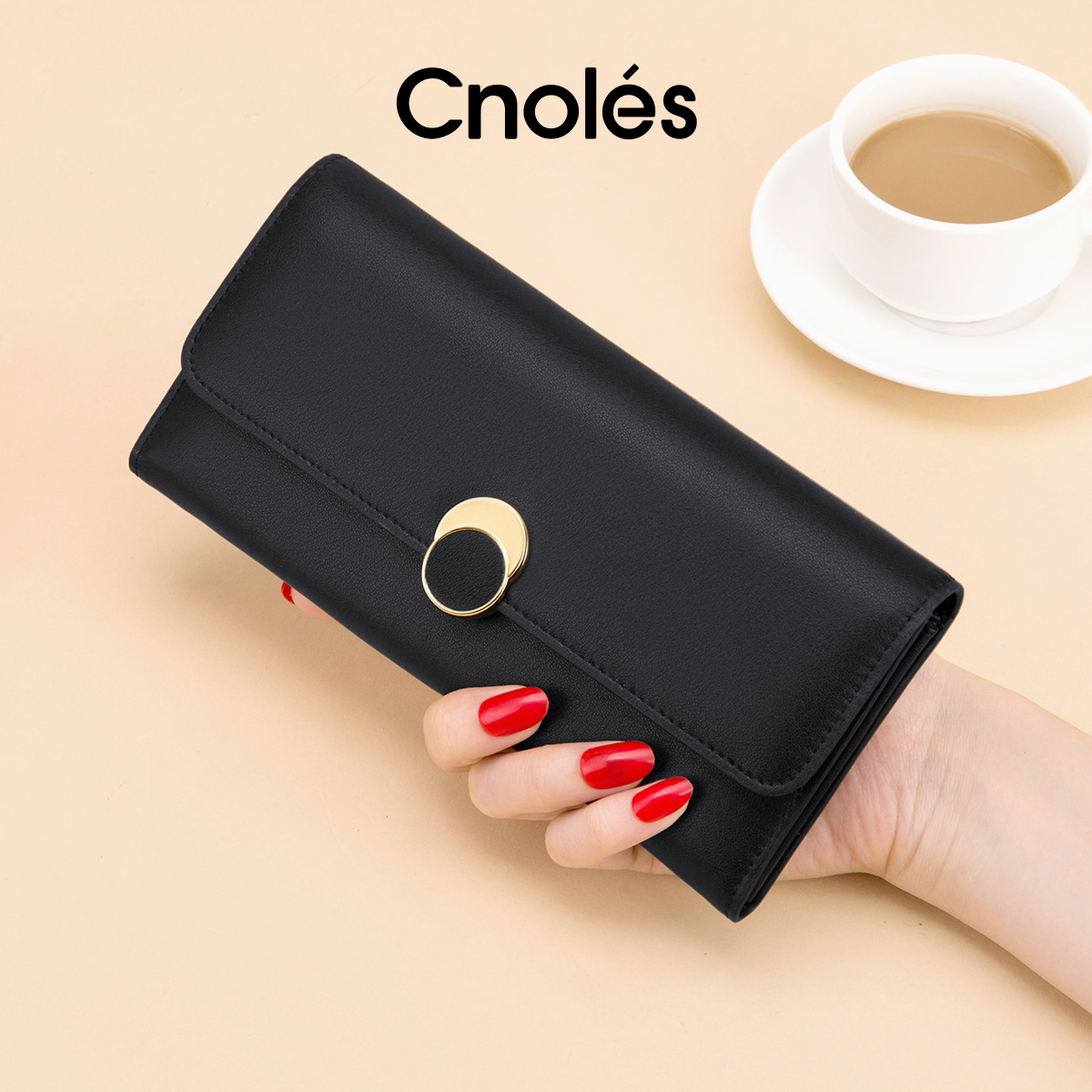 Cnoles钱包女真皮零钱包手拿包