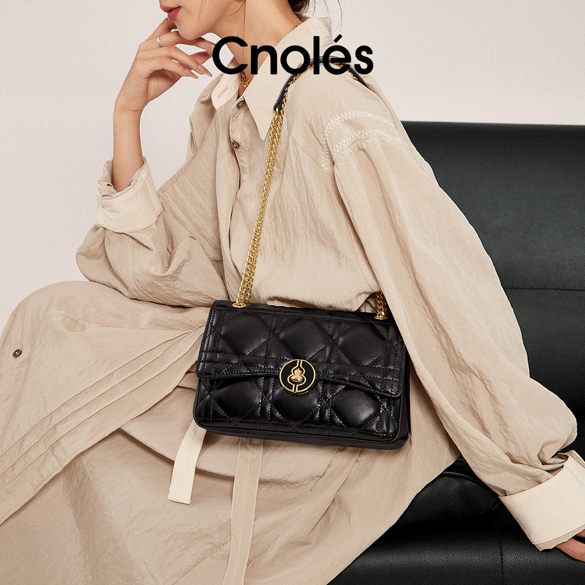 Cnoles蔻一菱格链条包包秋冬新款百搭小方包高级感女式单肩斜挎包