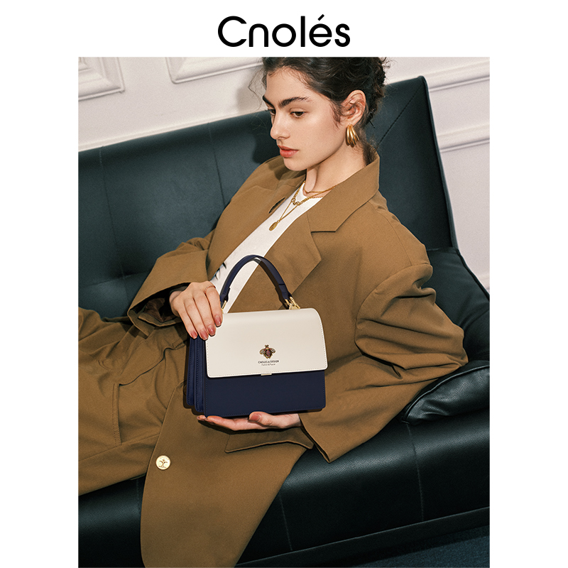 Cnoles蔻一小蜜蜂包包女新款夏季轻奢时尚牛皮斜挎包手提包小方包