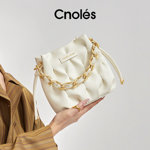 Cnoles蔻一质感鸟巢水桶包包女2025新款秋冬斜挎包手提包小拎包