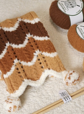 原创波浪毛球款围巾编织材料包美拉德渐变配色亲子装毛线手作diy