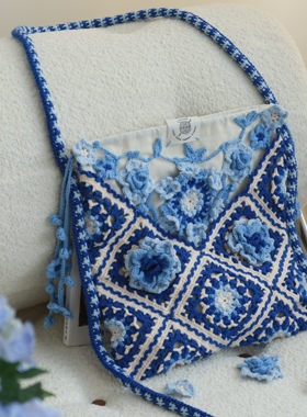 原创绣球fafa祖母格毛线材料包春日氛围单肩斜挎包手作礼物diy