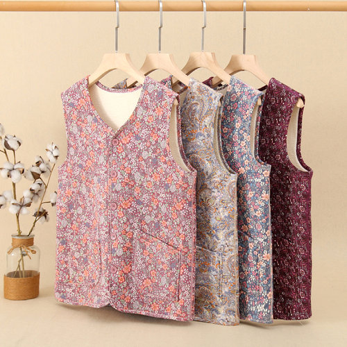 秋冬季女加绒中老年背心保暖内衣