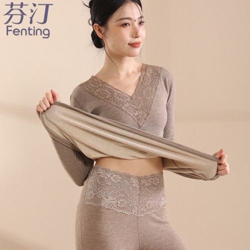 冬天加绒加厚保暖内衣女套装