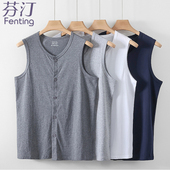 爸爸夏装 纯棉背心 坎肩爷爷老头衫 全棉马甲中老年人无袖 t恤男开衫