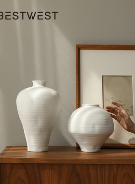 中式花瓶陶瓷白色宋代美学摆件陶罐复古水培插花艺术感花器中古风