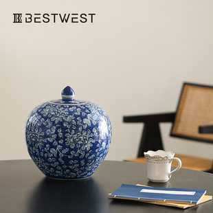 青花瓷花瓶新中式景德镇陶瓷摆件宋代美学插花陶罐玄关装饰复古风