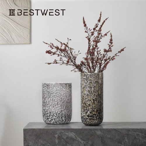 轻奢大理石玻璃花瓶客厅水花花瓶大直径水培玻璃瓶高端