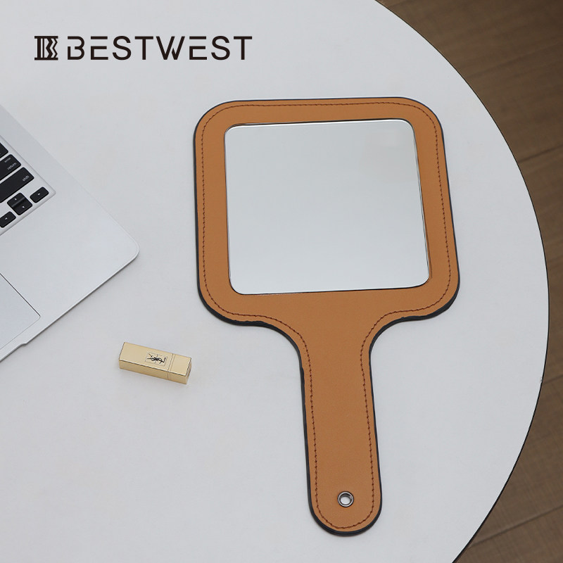 高品质皮革镜子摆件梳妆台衣帽间化妆镜子轻奢高级感样板间装饰品