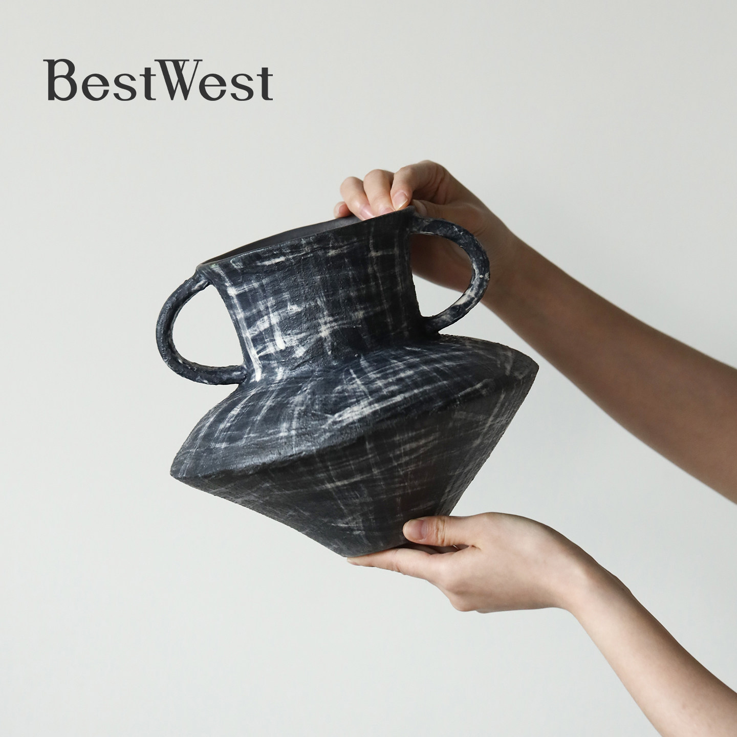 BEST WEST 大丹陶瓷 陶艺家手作双耳花瓶手工艺术摆件样板间软装