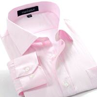 Dad's new Spring and Autumn style long-sleeved sapphire blue striped men's shirt with fat and size thumbnail 3