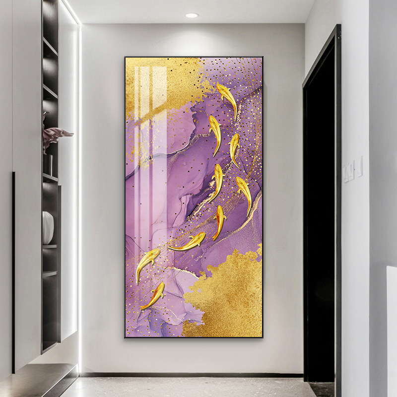 简约玄关装饰画福禄紫气东来玄幻背景墙入户走廊挂画酒店过道壁画图片
