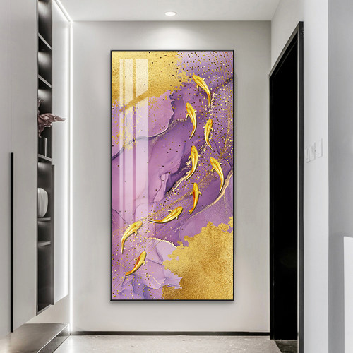 简约玄关装饰画福禄紫气东来玄幻背景墙入户走廊挂画酒店过道壁画