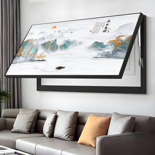 山水新中式电表箱装饰画大尺寸配电箱挂画弱电箱遮挡多媒体开关盒