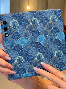 适用于荣耀V Purse手机壳新款开屏蓝色翻盖皮套荣耀vpurse钱包折叠屏皮质中轴保护套VCA-AN00外壳高档情侣