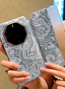 适用于华为Mate70RS非凡大师手机壳复古腰果花蓝色华为mate70rs翻盖皮套新款奢华高级感PLU-AL00个性保护套