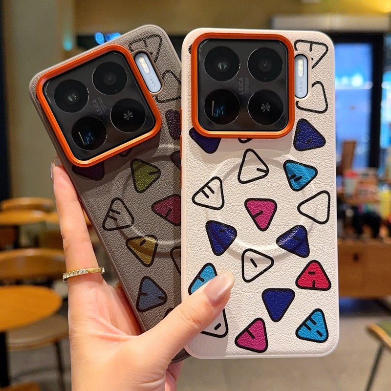 适用于小米15SPro手机壳新款几何三角形Xiaomi 15spro轻奢素皮按键全包创意磁吸高级感创意系列外壳