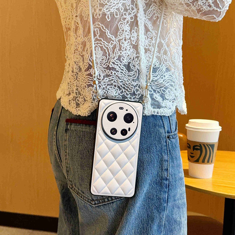 适用于小米17Ultra手机壳竖版斜挎背带挂绳小米17ultra莱卡版小香风Xiaomi 17Ultra全包防摔菱格纹硬壳保护套