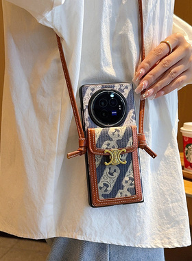 适用于vivoxfold3pro手机壳新款潮牌蓝色创意卡包VIVO XFold3折叠屏防摔斜挎背带挂绳X Fold3高级感男女ins风