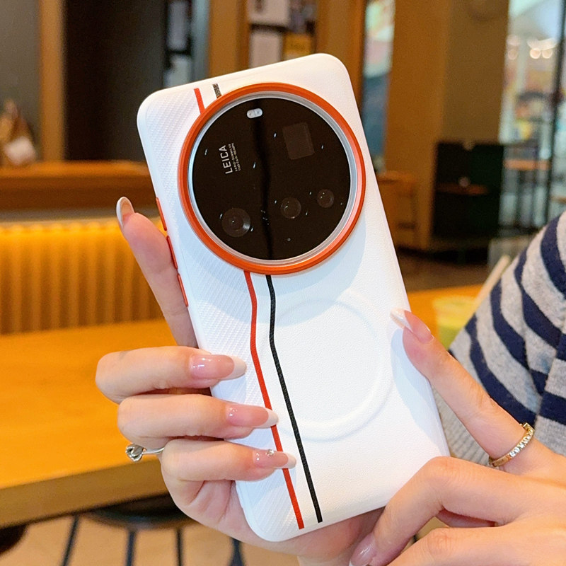 适用于小米15Ultra手机壳橙色金属镜头磁吸双线小米14ultra素皮防摔红米k80pro按键全包K80双色拼接保护套