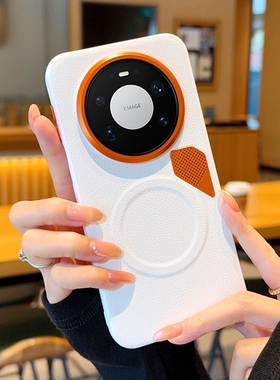 适用于华为Mate80ProMax手机壳创意高级橙色金属镜头华为mate80pro轻奢素皮防摔魅特80自带散热小孔磁吸外壳