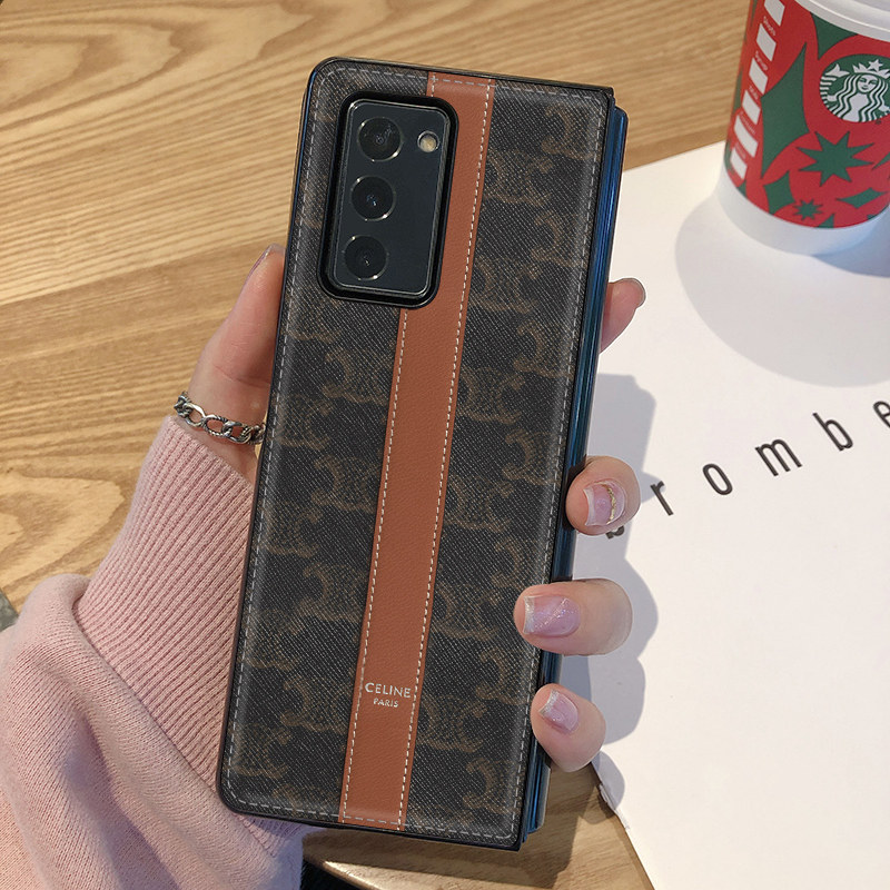 适用于三星Z Fold2手机壳W22复古潮牌W21皮纹壳5G防摔W23保护套fold/W20高级感ZFold6折叠屏Zflip6奢华时尚