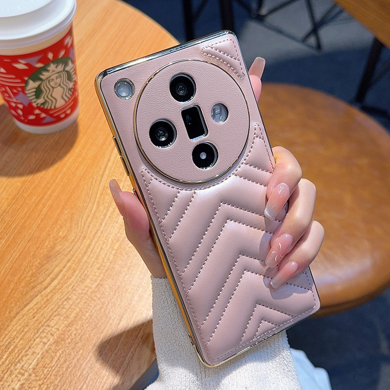 适用于oppofindx7ultra手机壳高级感电镀金色皮革V纹Find X7保护套新款x8ultra冰川粉防摔findx8s+外壳轻奢女