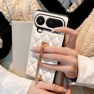 适用于荣耀Magic8ProAir手机壳菱格小香风金属方扣支架男女荣耀magic8立体软皮革硬壳全包魔术8pro高端保护套