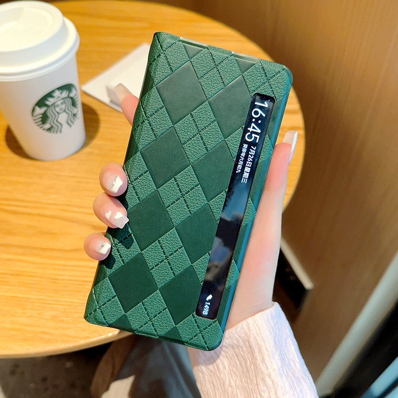 适用于荣耀MagicV2手机壳新款绿色菱格magic v2至臻版高档简约翻盖皮套荣耀V Purse全包防摔magicVs2磁吸硬壳