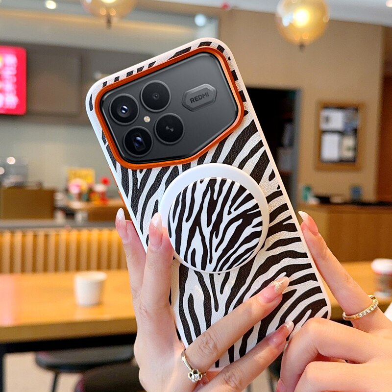 适用于小米REDMI K90 ProMax手机壳橙色金属镜头红米K90新品素皮防摔红米k90promax冠军版斑马纹磁吸带支架