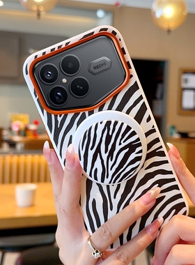 适用于小米REDMI K90 ProMax手机壳橙色金属镜头红米K90新品素皮防摔红米k90promax冠军版斑马纹磁吸带支架