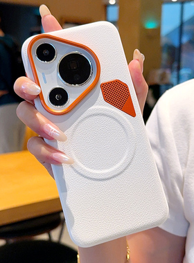 适用于华为Pura80Pro+手机壳橙色金属镜头pura70ultra素皮防摔pura80ultra创意自带散热小孔Pura70Pro+磁吸款