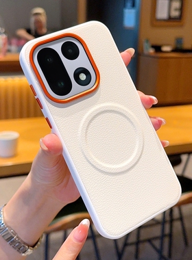 适用于一加15手机壳高级橙色镜头商务素皮OnePlus新款四角全包1+15防摔磁吸外壳保护套多巴胺秋冬百搭亲肤