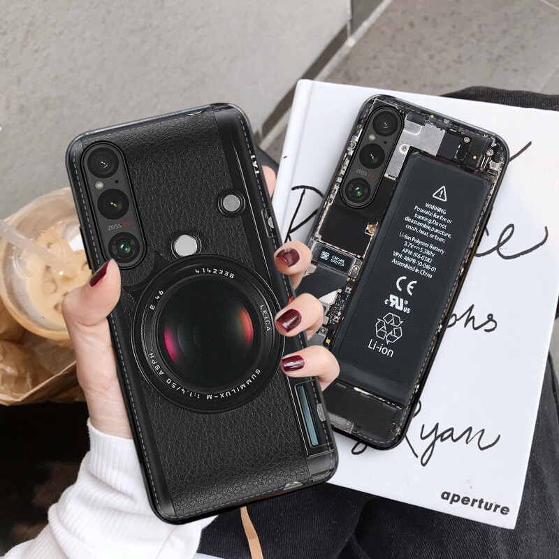 适用于索尼1V手机壳男款创意xperia 1v皮纹壳复古机械相机Sony Xperia 1IV保护套高档防摔Xperia