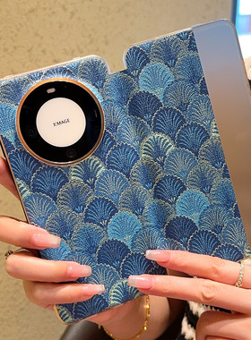 适用于华为Mate70Pro手机壳复古花纹华为mate70pro+翻盖皮套新款奢华Mate70高级开屏蓝色PLA-AL10个性保护套