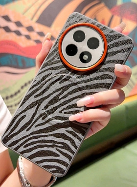 适用于一加ace5手机壳橙色金属镜头1+ace5pro素皮防摔一加13创意斑马纹一加Ace5Pro自带磁吸硅胶软边超薄奢华